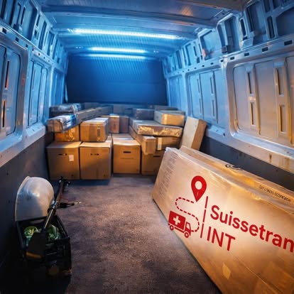 Camion Suissetrans INT chargé et organisé pour un déménagement international